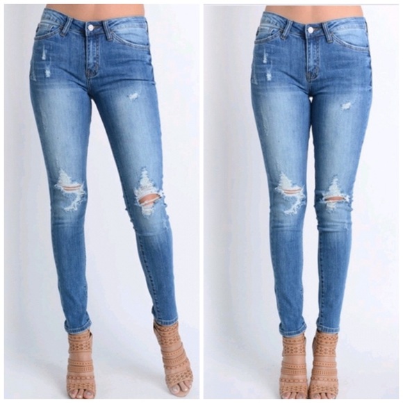 Last Pair 5 star rated ! New Distressed Skinny Denim Jeans - Picture 2 of 4